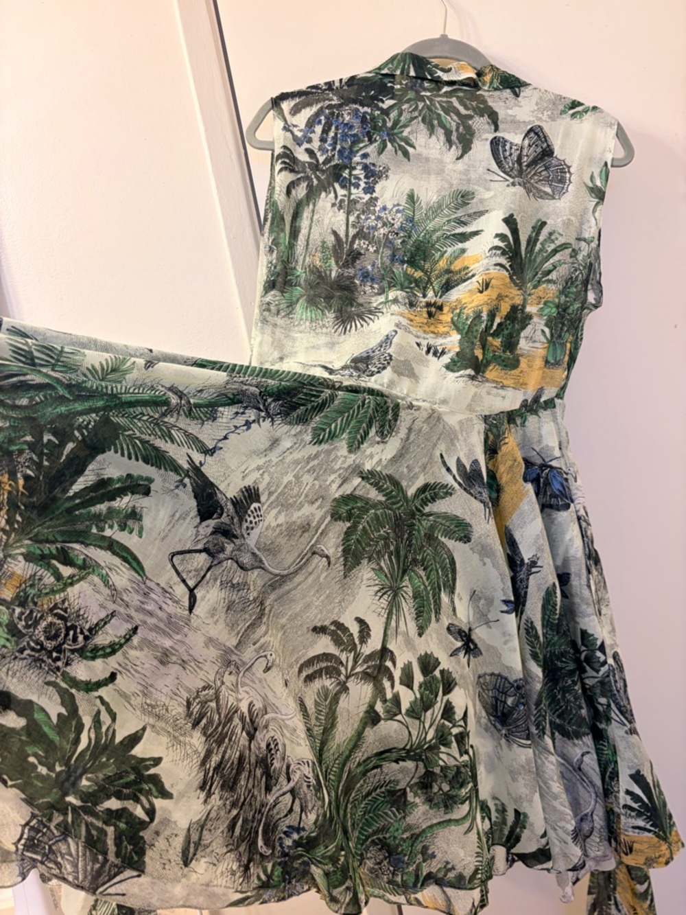 Dior Green and Black Tropical Print Collared Dress - Picture 4 of 12